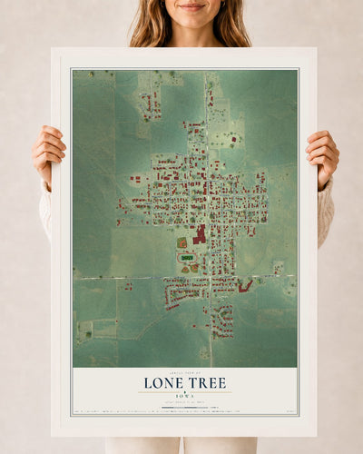 Map of Lone Tree, Iowa, 24 x 36 inch print in a white wood frame