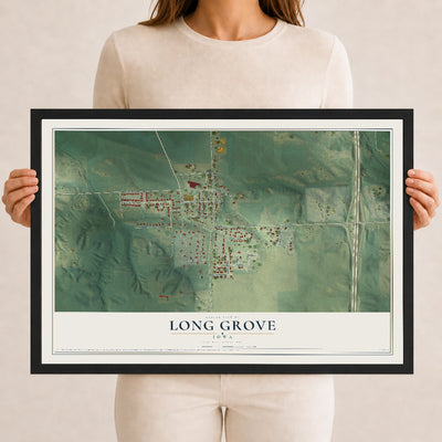 Map of Long Grove, Iowa, 12 x 18 inch print in a black wood frame