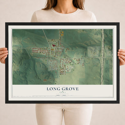 Map of Long Grove, Iowa, 18 x 24 inch print in a black wood frame