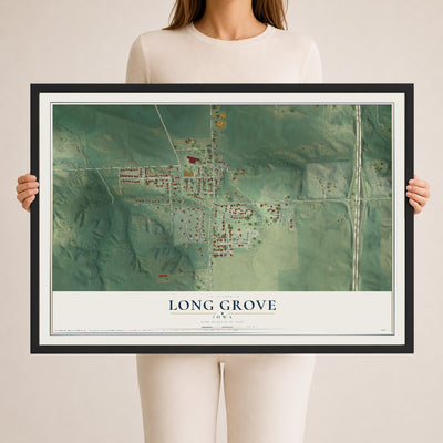 Map of Long Grove, Iowa, 24 x 36 inch print in a black wood frame