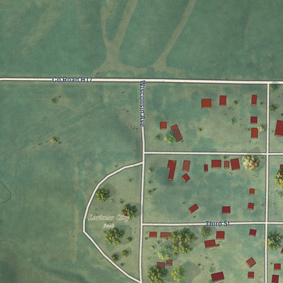 Second close-up of the map of Lorimor, Iowa print showing more streets and buildings