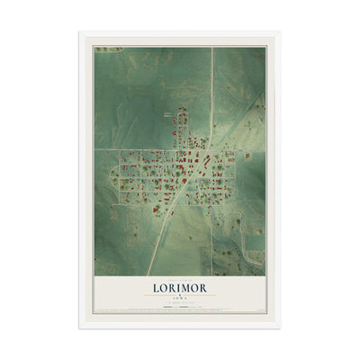 Map of Lorimor, Iowa, 12 x 18 inch print in a white wood frame