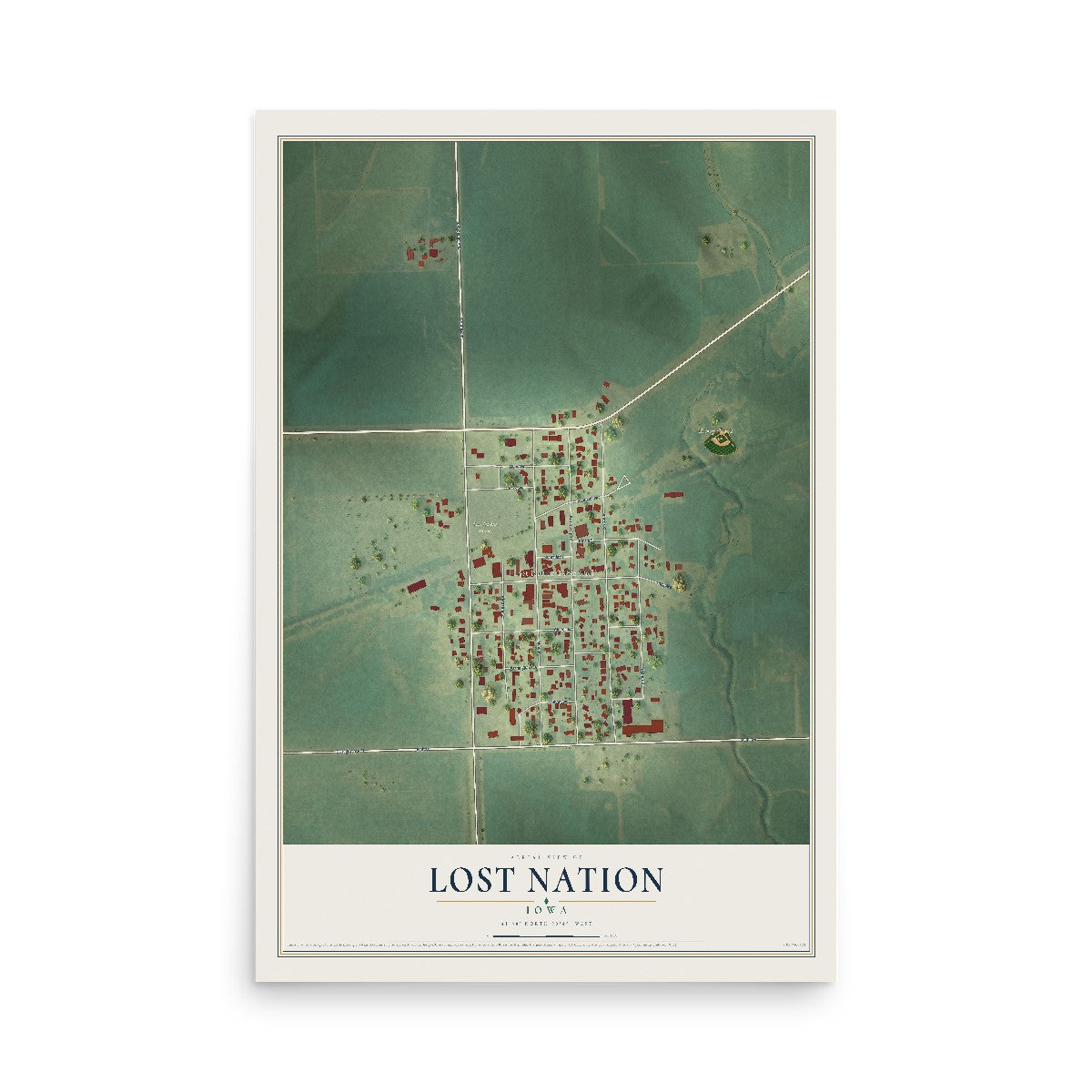 Map of Lost Nation, Iowa, 12 x 18 inch unframed archival matte print