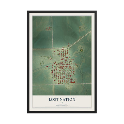Map of Lost Nation, Iowa, 12 x 18 inch print in a black wood frame