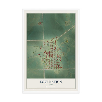Map of Lost Nation, Iowa, 12 x 18 inch print in a white wood frame