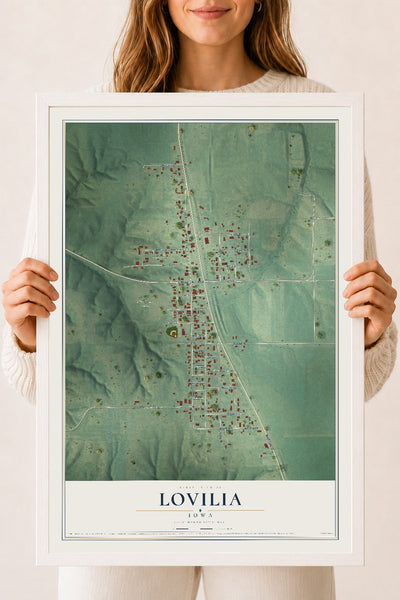Map of Lovilia, Iowa, 18 x 24 inch print in a white wood frame