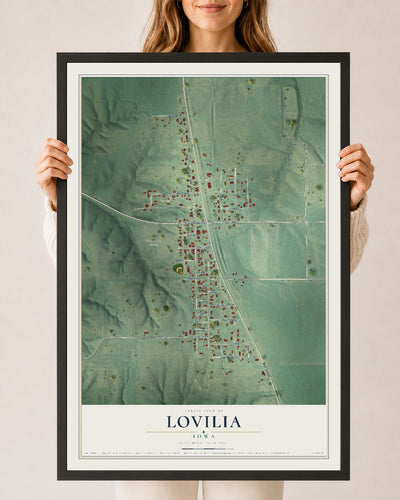 Map of Lovilia, Iowa, 24 x 36 inch print in a black wood frame
