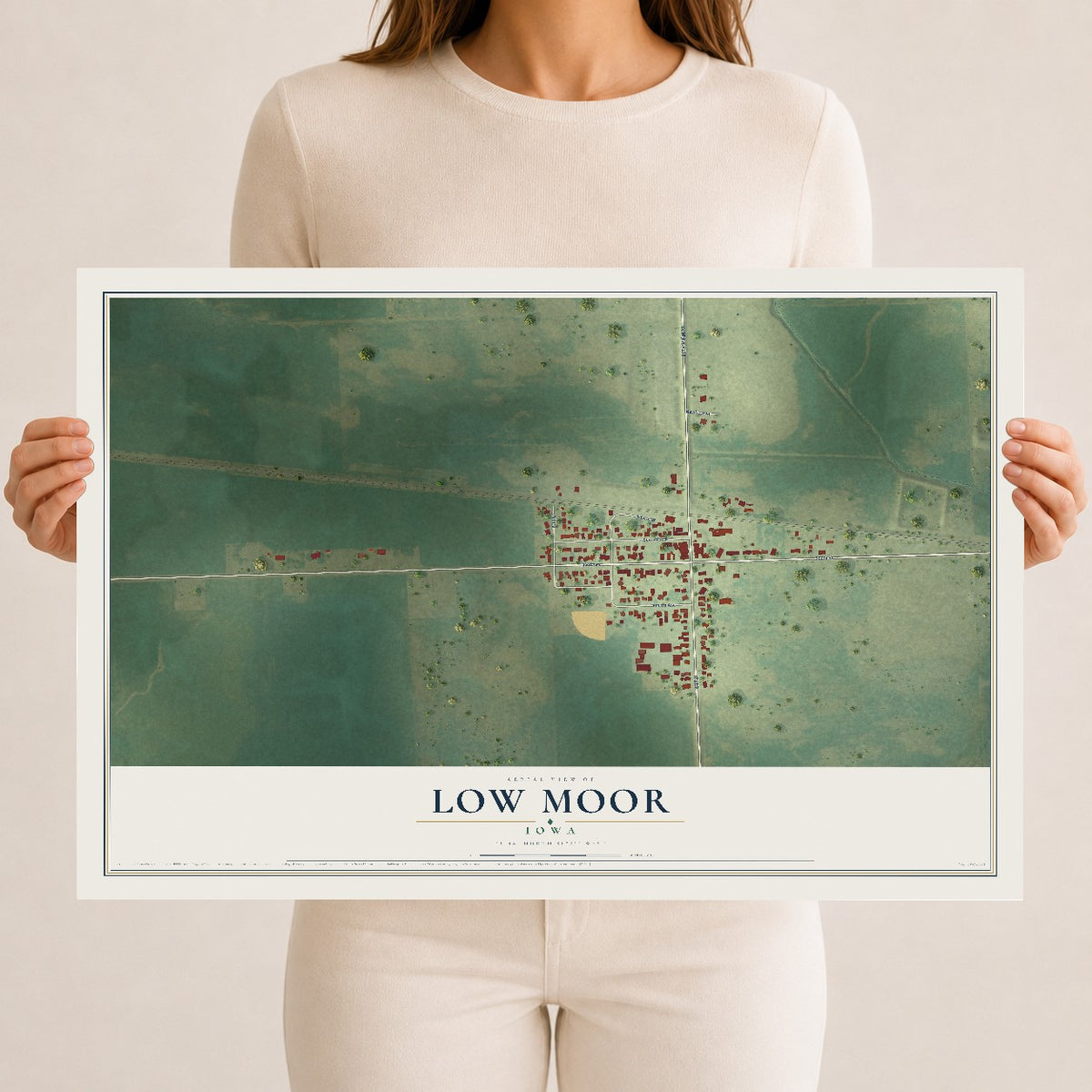 Map of Low Moor, Iowa, 12 x 18 inch unframed archival matte print