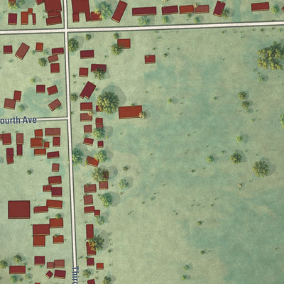 Close-up of the map of Low Moor, Iowa print showing street and building detail
