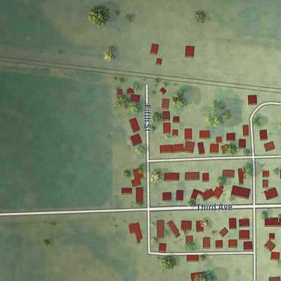 Second close-up of the map of Low Moor, Iowa print showing more streets and buildings