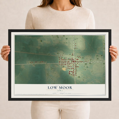 Map of Low Moor, Iowa, 12 x 18 inch print in a black wood frame