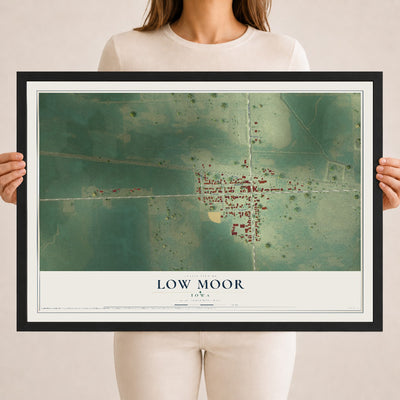 Map of Low Moor, Iowa, 18 x 24 inch print in a black wood frame