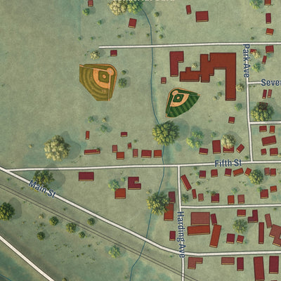 Second close-up of the map of Lowden, Iowa print showing more streets and buildings