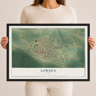 Map of Lowden, Iowa, 12 x 18 inch print in a black wood frame