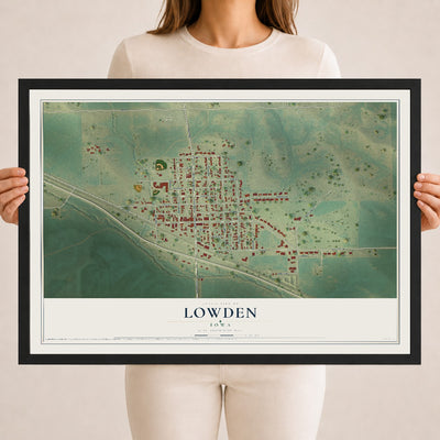 Map of Lowden, Iowa, 18 x 24 inch print in a black wood frame