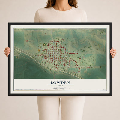 Map of Lowden, Iowa, 24 x 36 inch print in a black wood frame