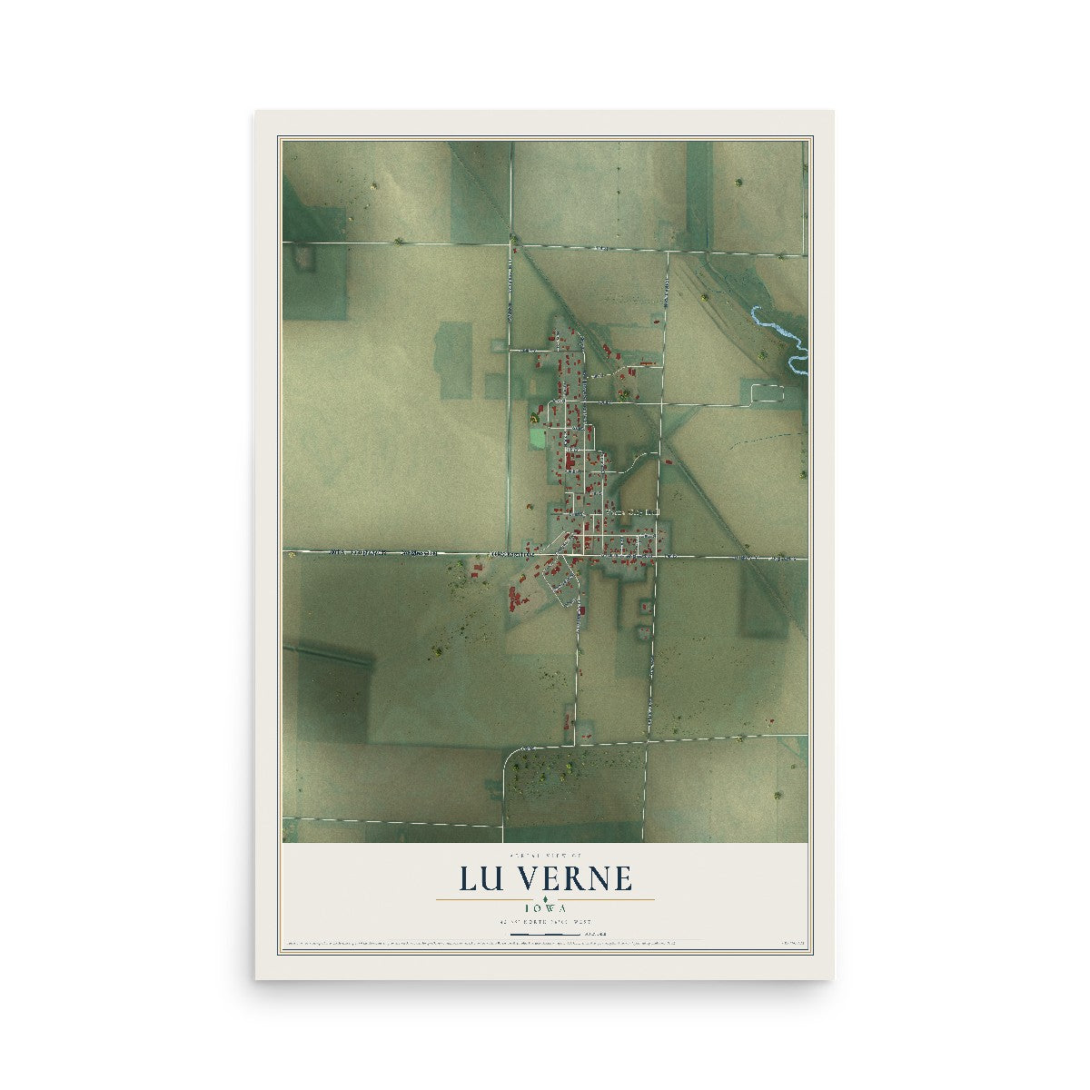 Map of Lu Verne, Iowa, 12 x 18 inch unframed archival matte print