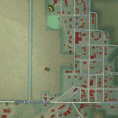 Close-up of the map of Lu Verne, Iowa print showing street and building detail