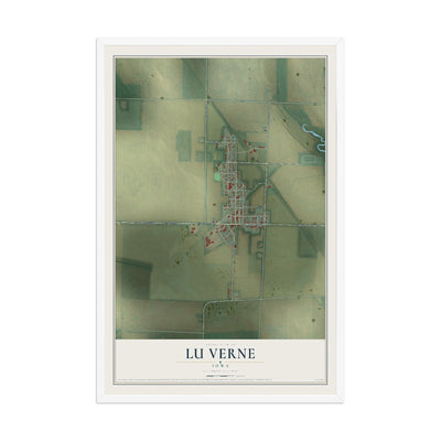 Map of Lu Verne, Iowa, 12 x 18 inch print in a white wood frame