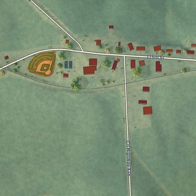 Second close-up of the map of Luana, Iowa print showing more streets and buildings