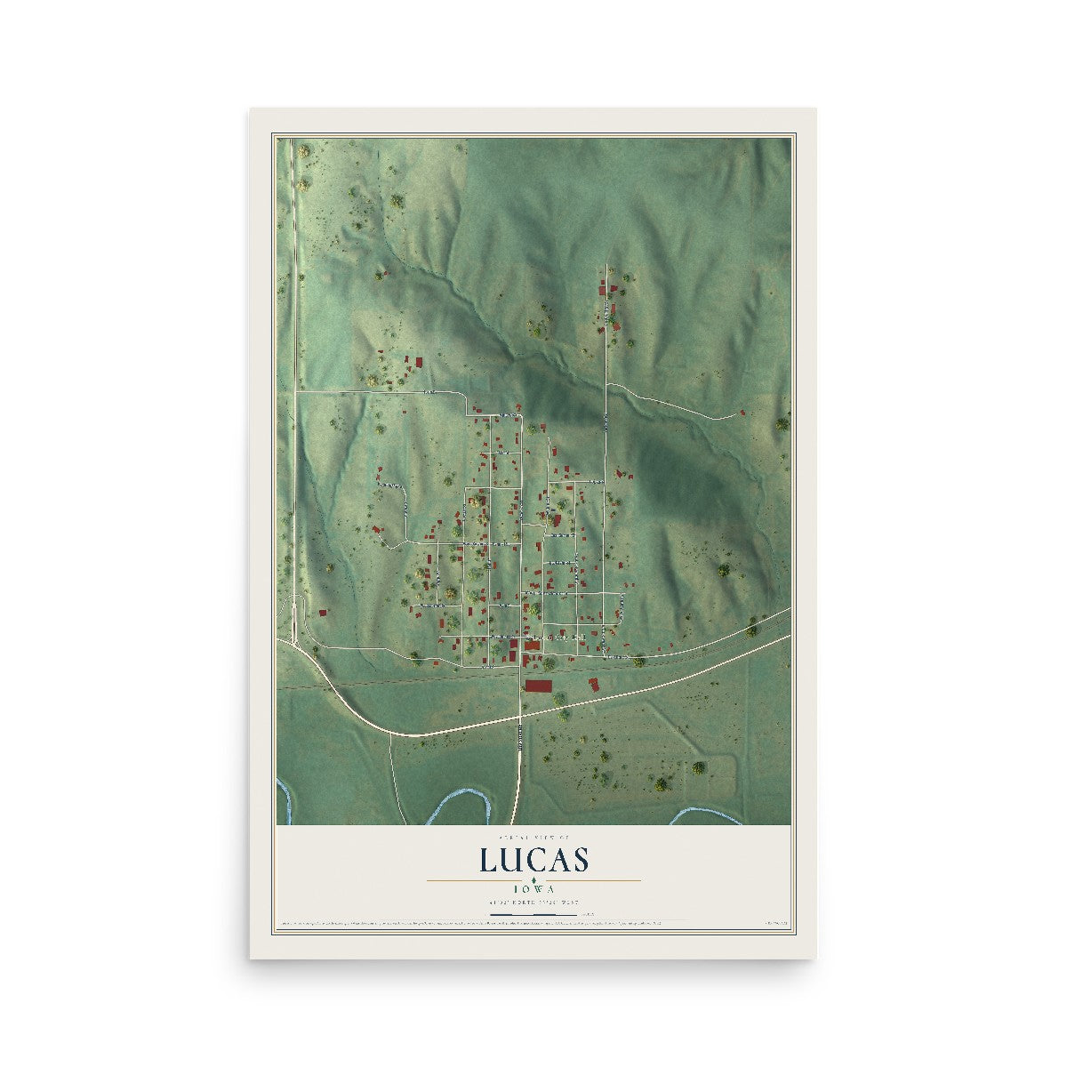 Map of Lucas, Iowa, 12 x 18 inch unframed archival matte print