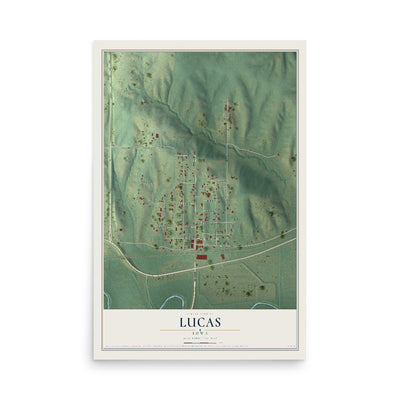 Map of Lucas, Iowa, 12 x 18 inch unframed archival matte print
