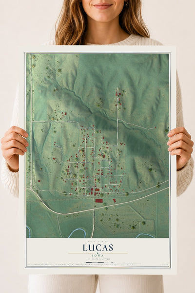 Map of Lucas, Iowa, 18 x 24 inch unframed archival matte print