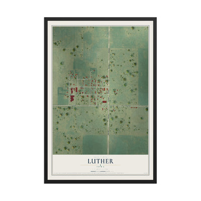 Map of Luther, Iowa, 12 x 18 inch print in a black wood frame