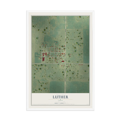 Map of Luther, Iowa, 12 x 18 inch print in a white wood frame