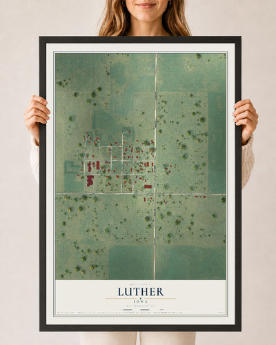Map of Luther, Iowa, 24 x 36 inch print in a black wood frame