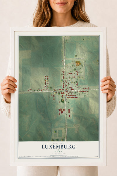 Map of Luxemburg, Iowa, 18 x 24 inch print in a white wood frame
