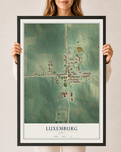 Map of Luxemburg, Iowa, 24 x 36 inch print in a black wood frame