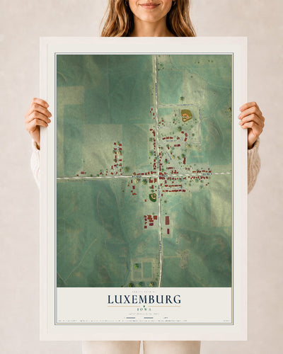 Map of Luxemburg, Iowa, 24 x 36 inch print in a white wood frame