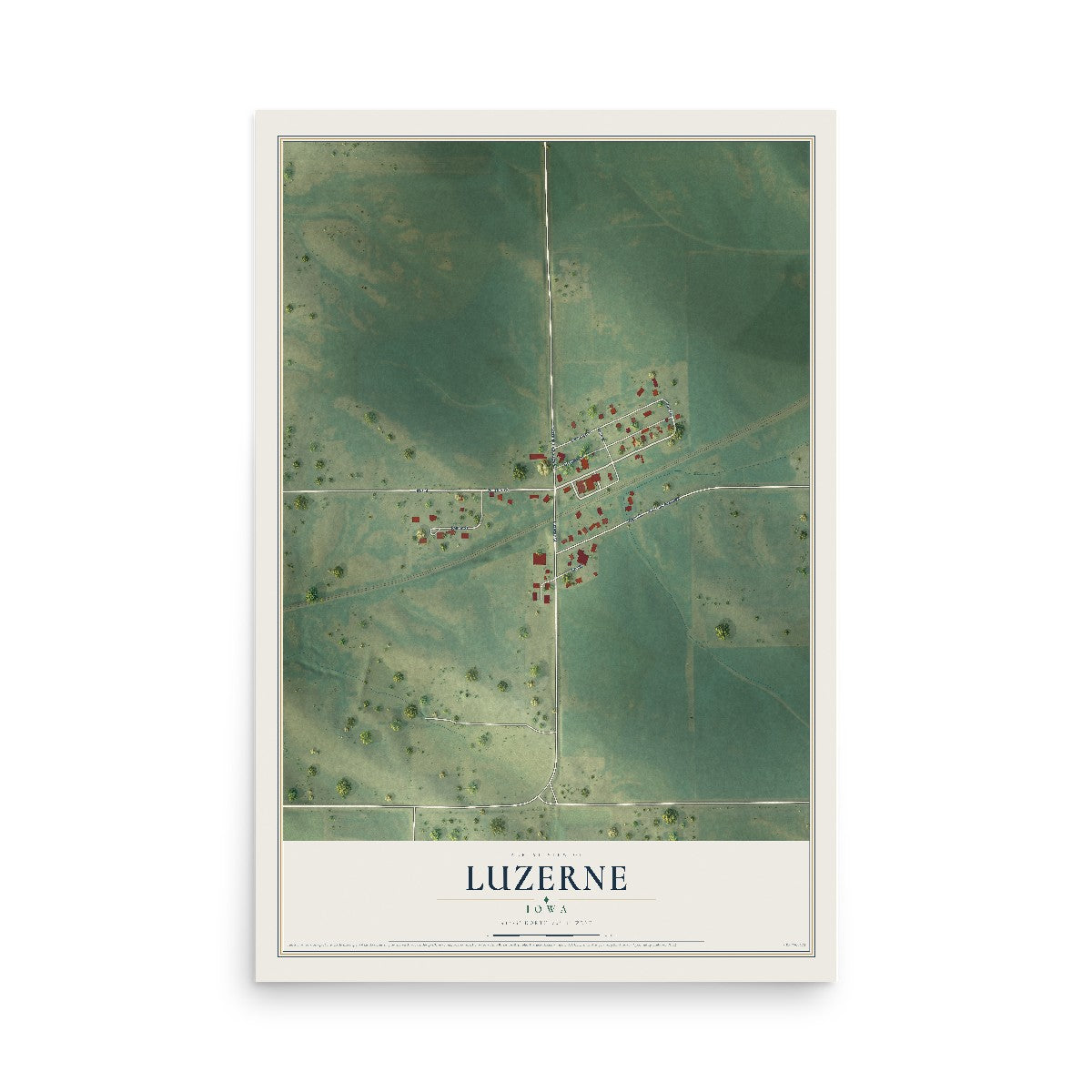 Map of Luzerne, Iowa, 12 x 18 inch unframed archival matte print