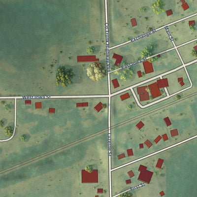 Close-up of the map of Luzerne, Iowa print showing street and building detail