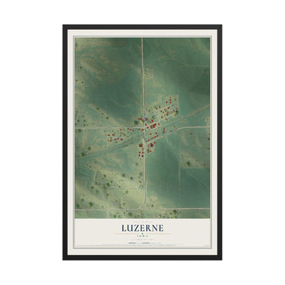 Map of Luzerne, Iowa, 12 x 18 inch print in a black wood frame