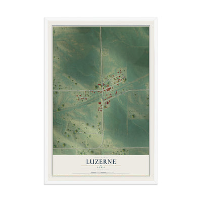 Map of Luzerne, Iowa, 12 x 18 inch print in a white wood frame