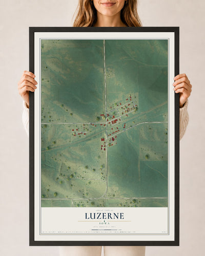 Map of Luzerne, Iowa, 24 x 36 inch print in a black wood frame