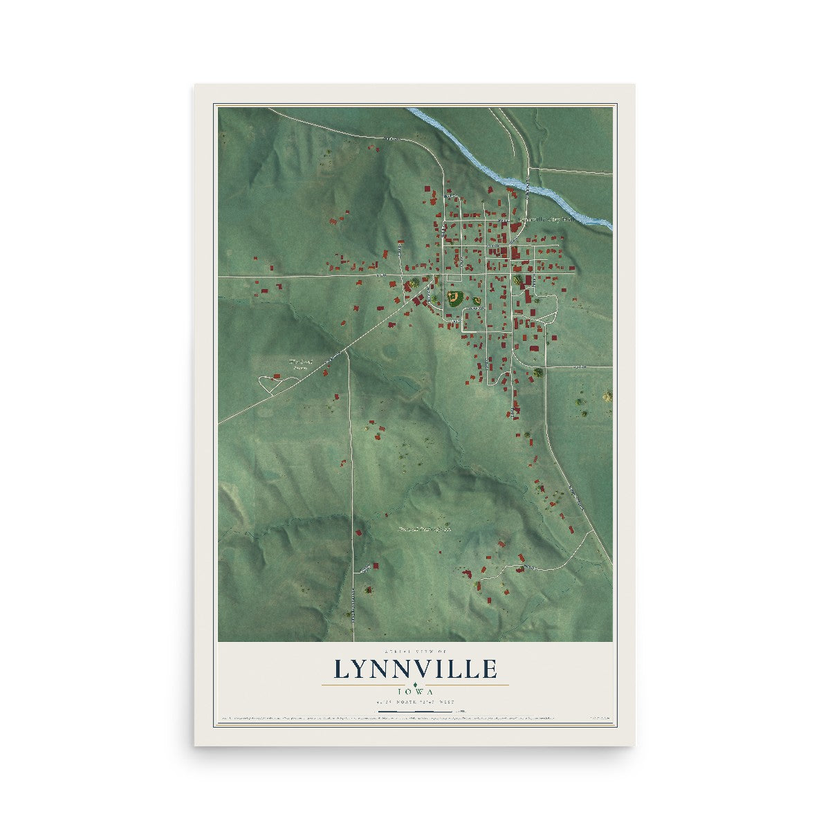 Map of Lynnville, Iowa, 12 x 18 inch unframed archival matte print