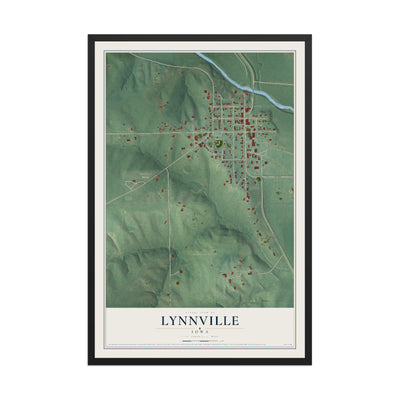 Map of Lynnville, Iowa, 12 x 18 inch print in a black wood frame