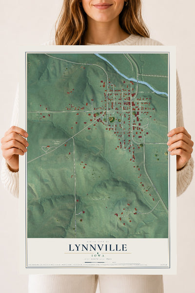Map of Lynnville, Iowa, 18 x 24 inch unframed archival matte print