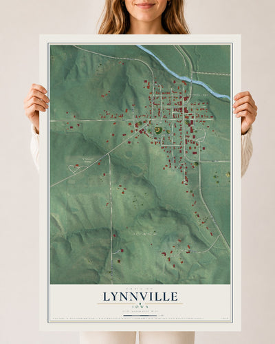 Map of Lynnville, Iowa, 24 x 36 inch unframed archival matte print