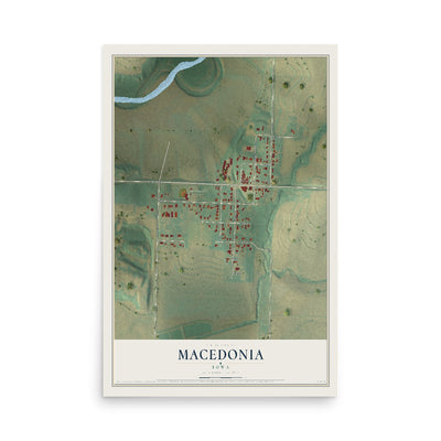 Map of Macedonia, Iowa, 12 x 18 inch unframed archival matte print
