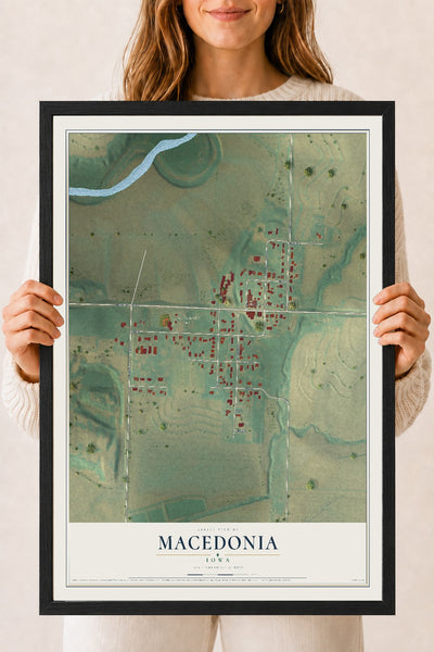 Map of Macedonia, Iowa, 18 x 24 inch print in a black wood frame