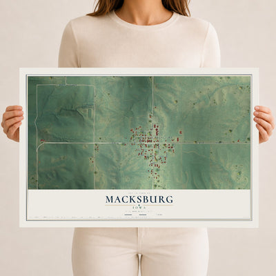 Map of Macksburg, Iowa, 12 x 18 inch unframed archival matte print