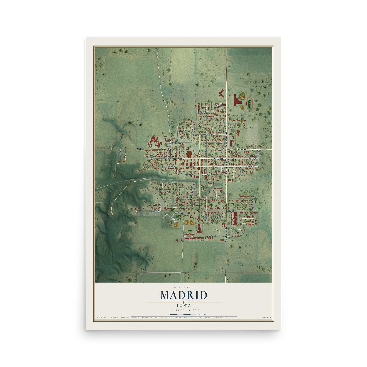 Map of Madrid, Iowa, 12 x 18 inch unframed archival matte print