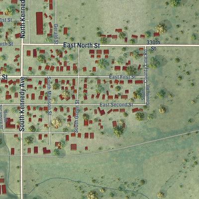 Second close-up of the map of Madrid, Iowa print showing more streets and buildings