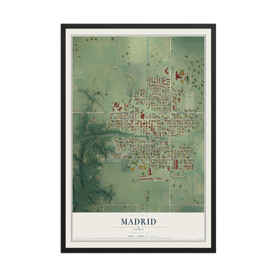 Map of Madrid, Iowa, 12 x 18 inch print in a black wood frame