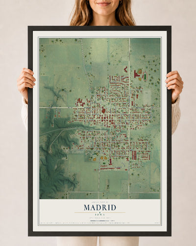 Map of Madrid, Iowa, 24 x 36 inch print in a black wood frame