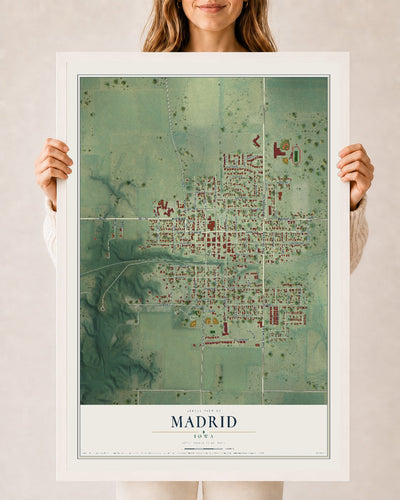 Map of Madrid, Iowa, 24 x 36 inch print in a white wood frame